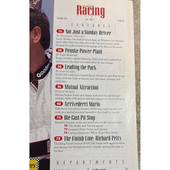 Beckett Racing Magazine 1994 October Issue #2 Ernie Irvin Nascar Charlotte - Picture 4 of 7